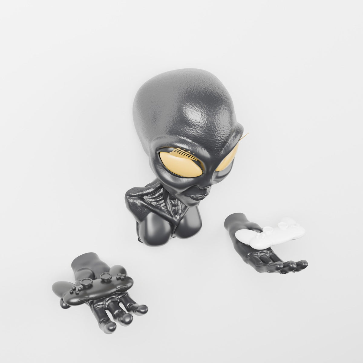 Female Alien Bust Wall Mount with Hands – Headset & Controller Holder - Northern Foundry
