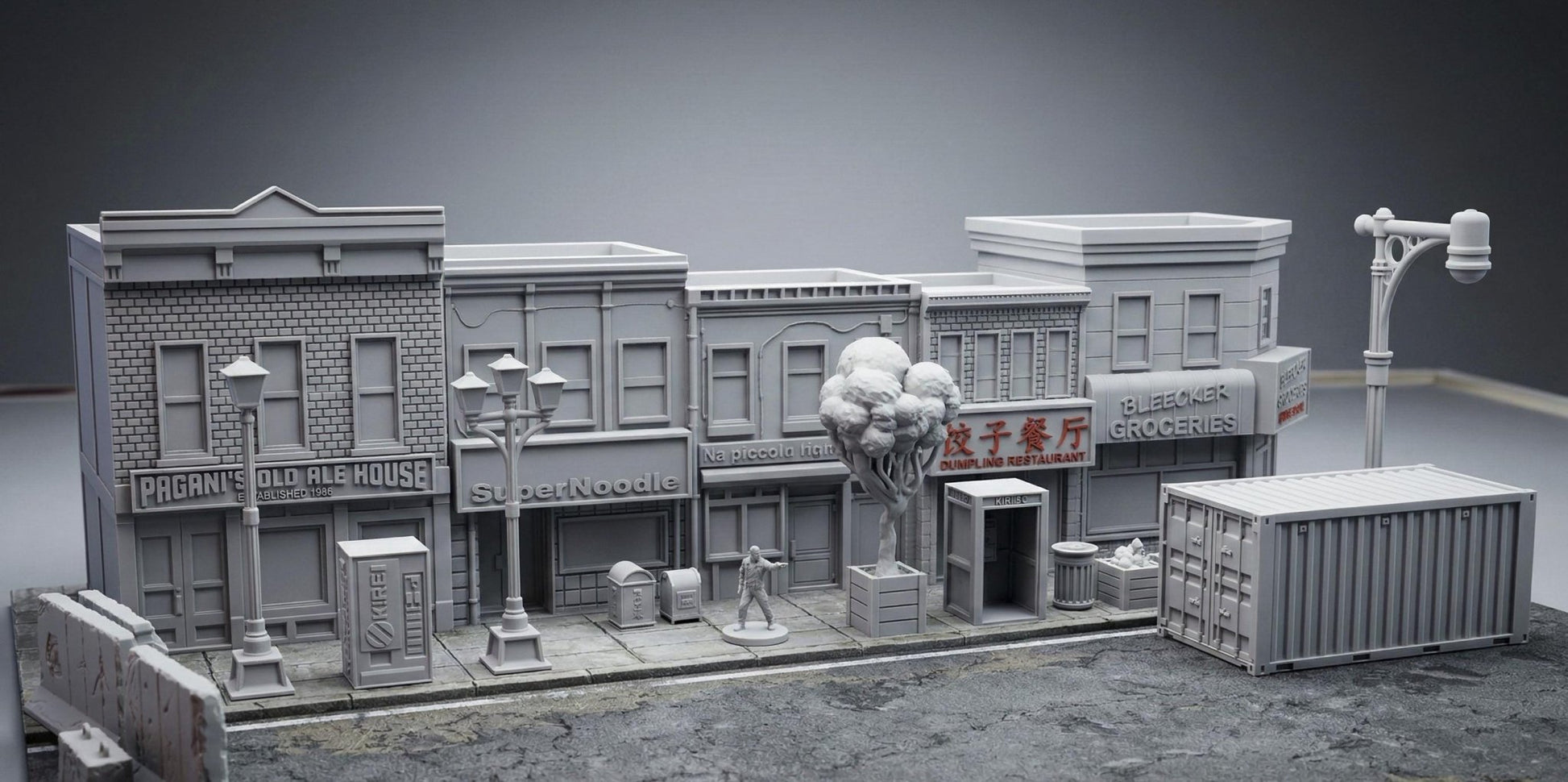 40mm Heroic City Block Terrain – 5 Buildings + 19 Scatter - Northern Foundry