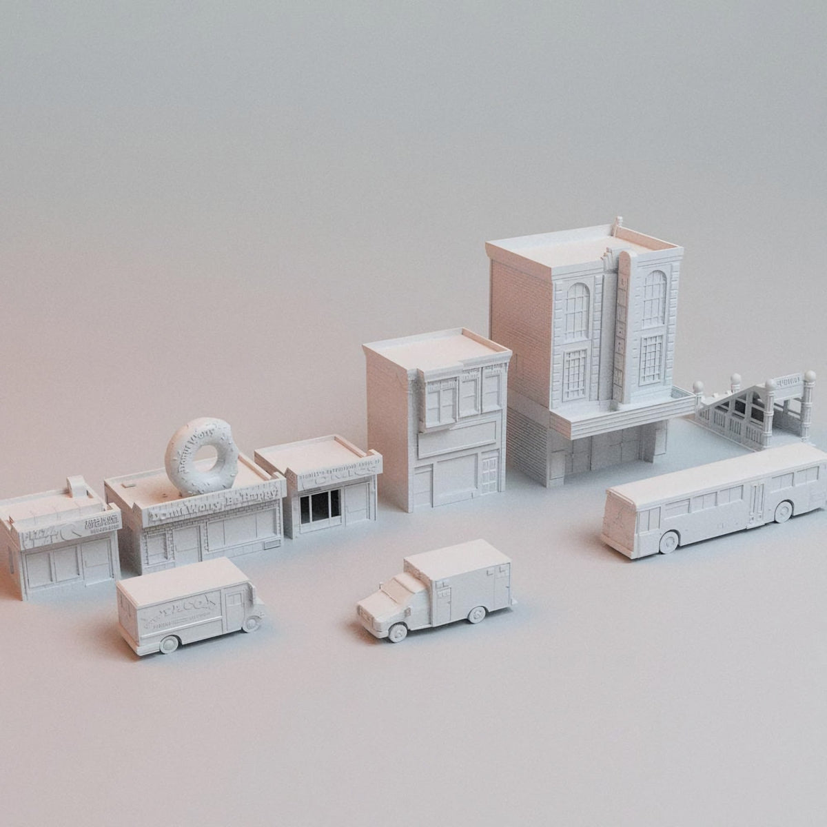 40mm Heroic Urban Cityscape Terrain – 5 Buildings + 4 Vehicles - Northern Foundry