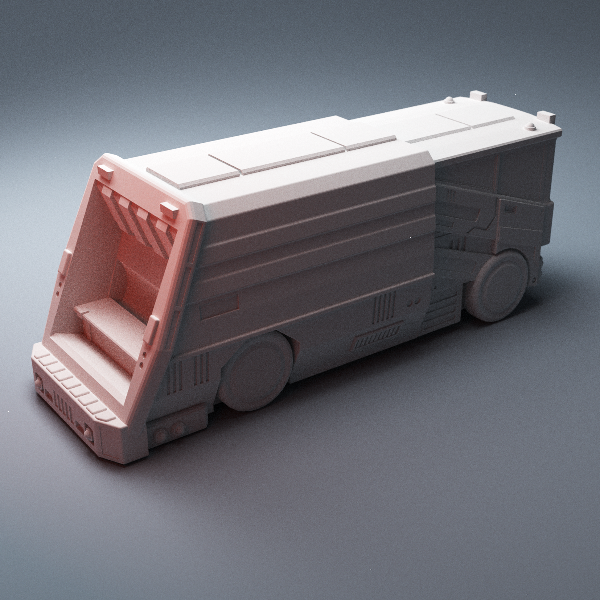 Cyberpunk garbage truck vehicle rear