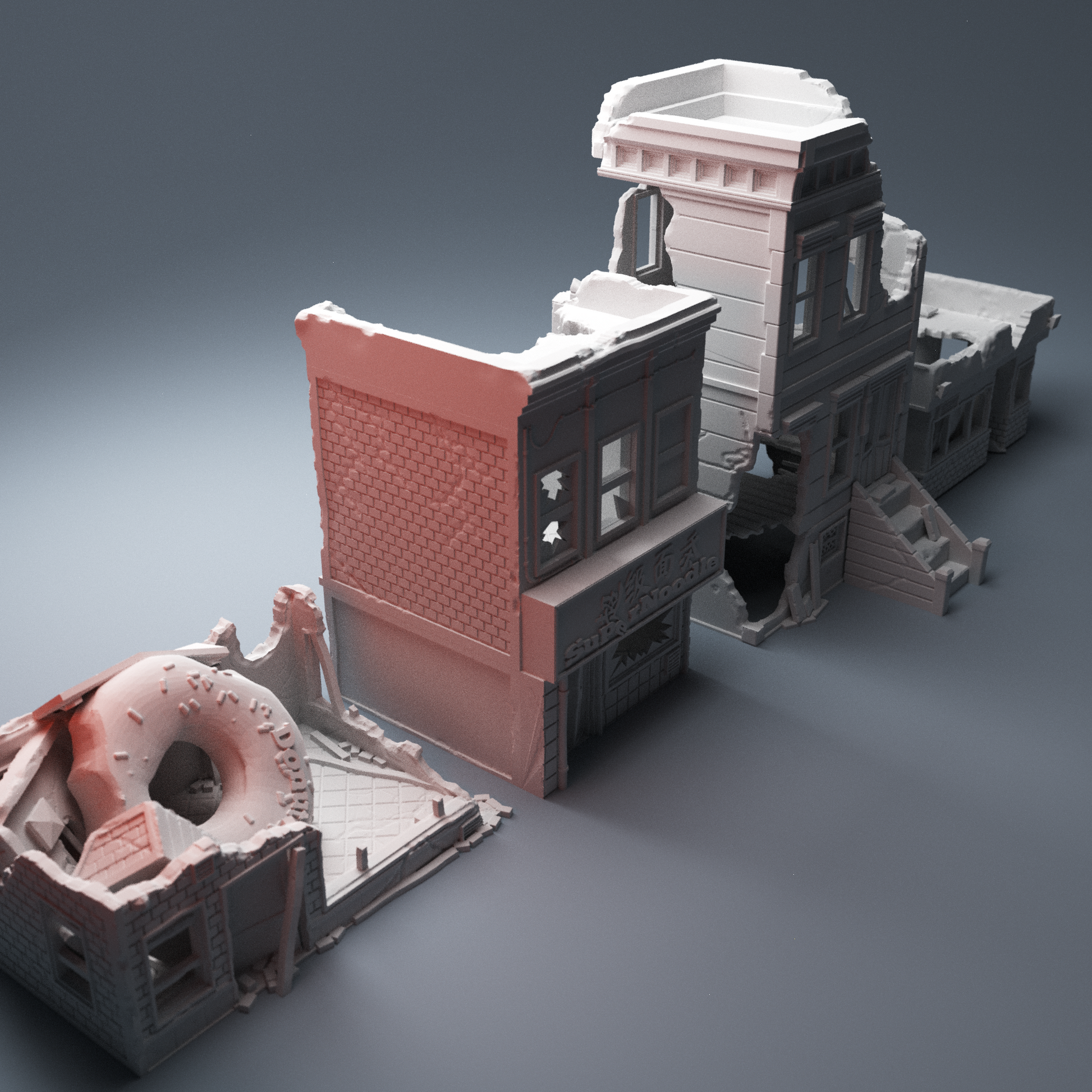 Ruined urban buildings Fallout Walking Dead terrain
