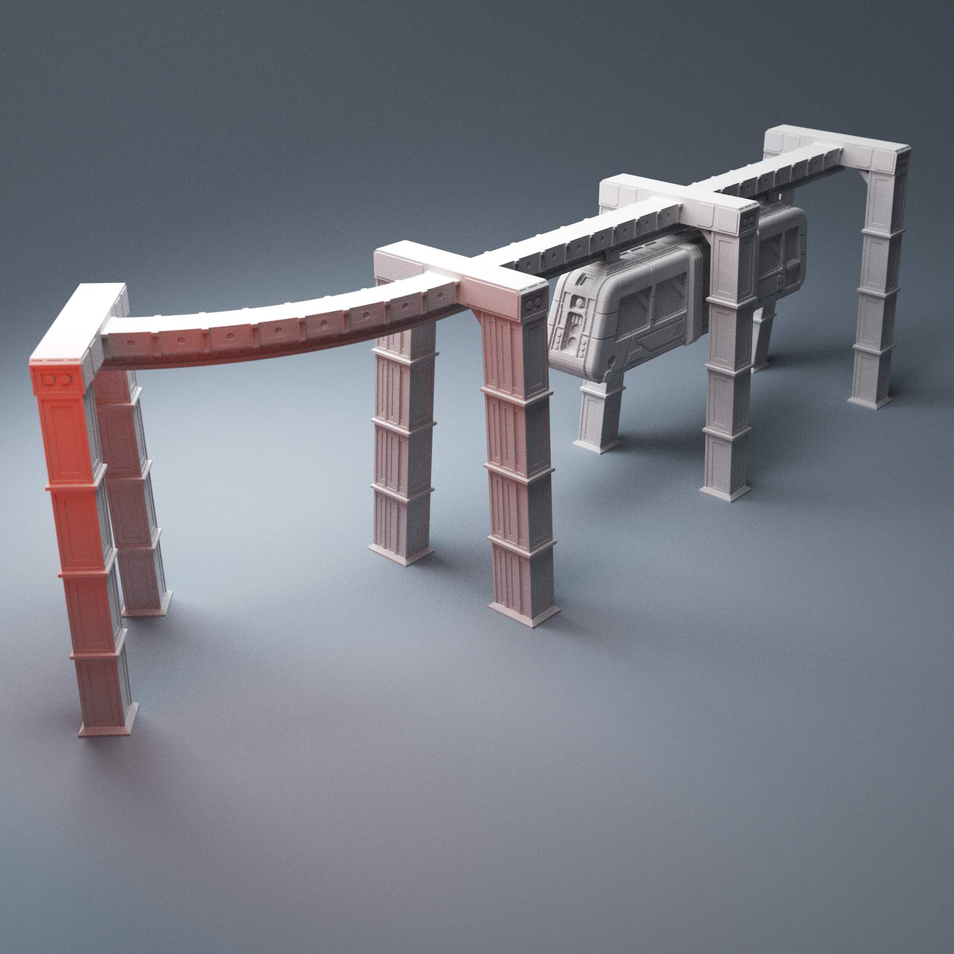 Cyberpunk suspended monorail 28mm sci-fi terrain