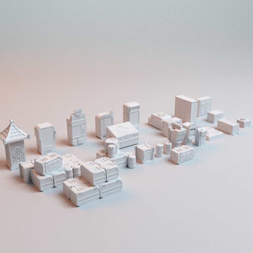 Cyberpunk street scatter set sci-fi terrain