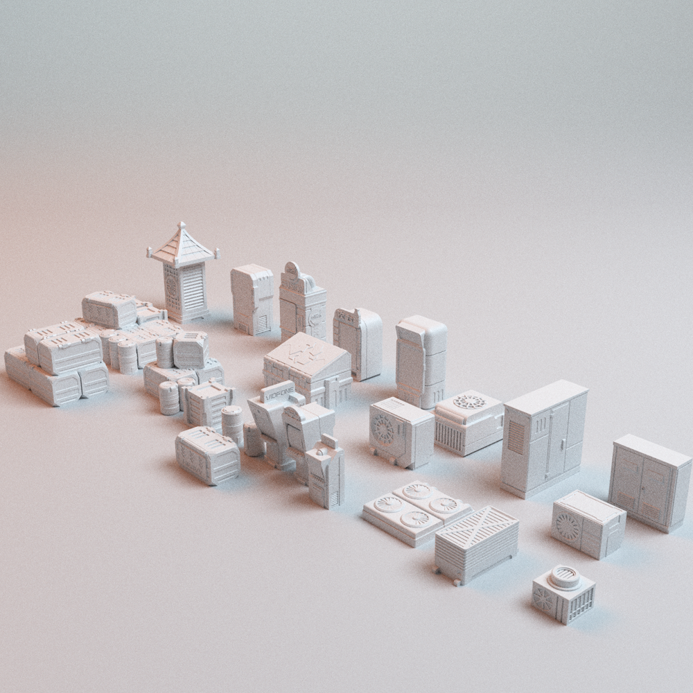 Cyberpunk street scatter set pieces