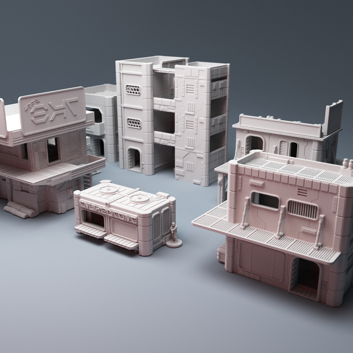 MidRim City shops apartments sci-fi buildings