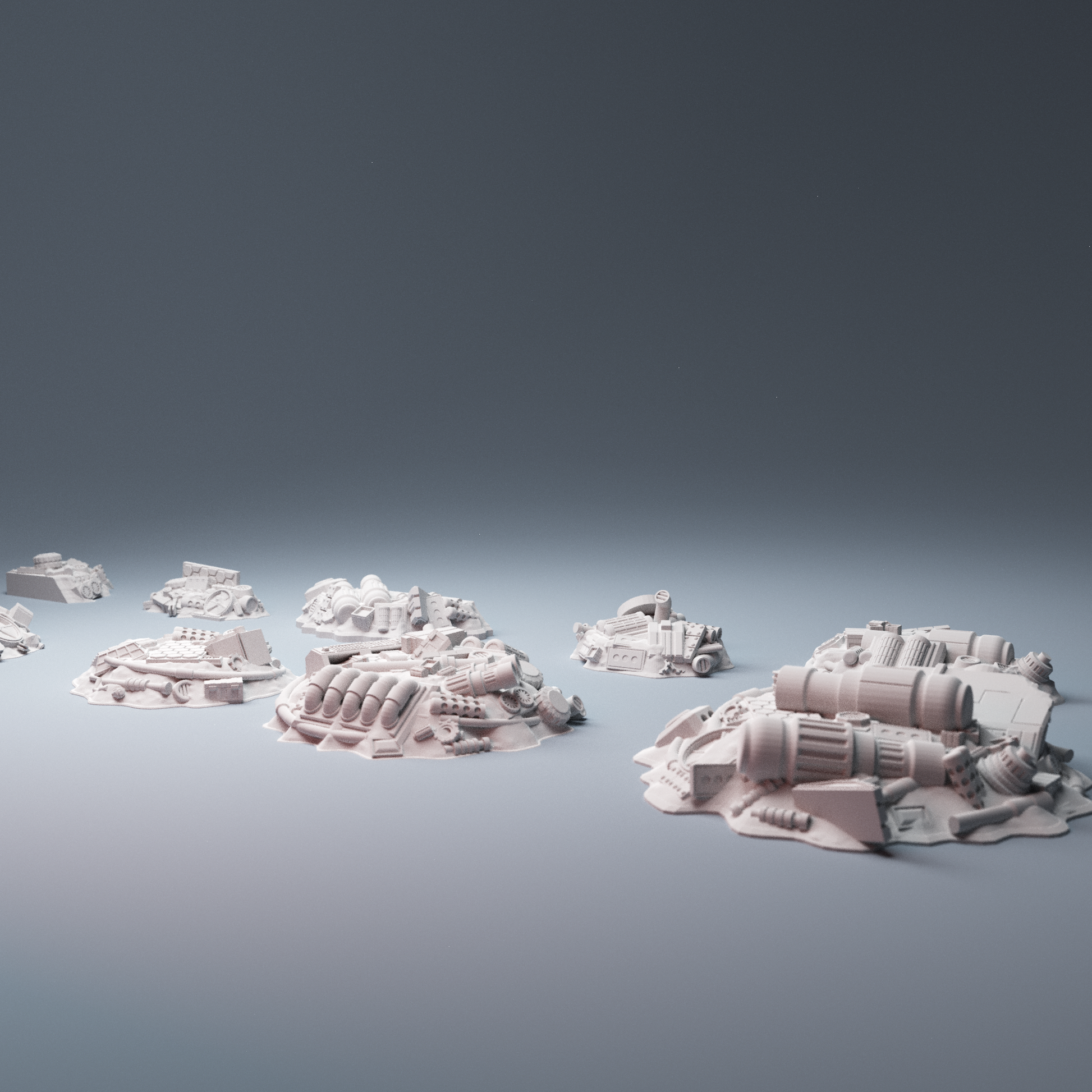 Sci-fi junk piles scatter terrain