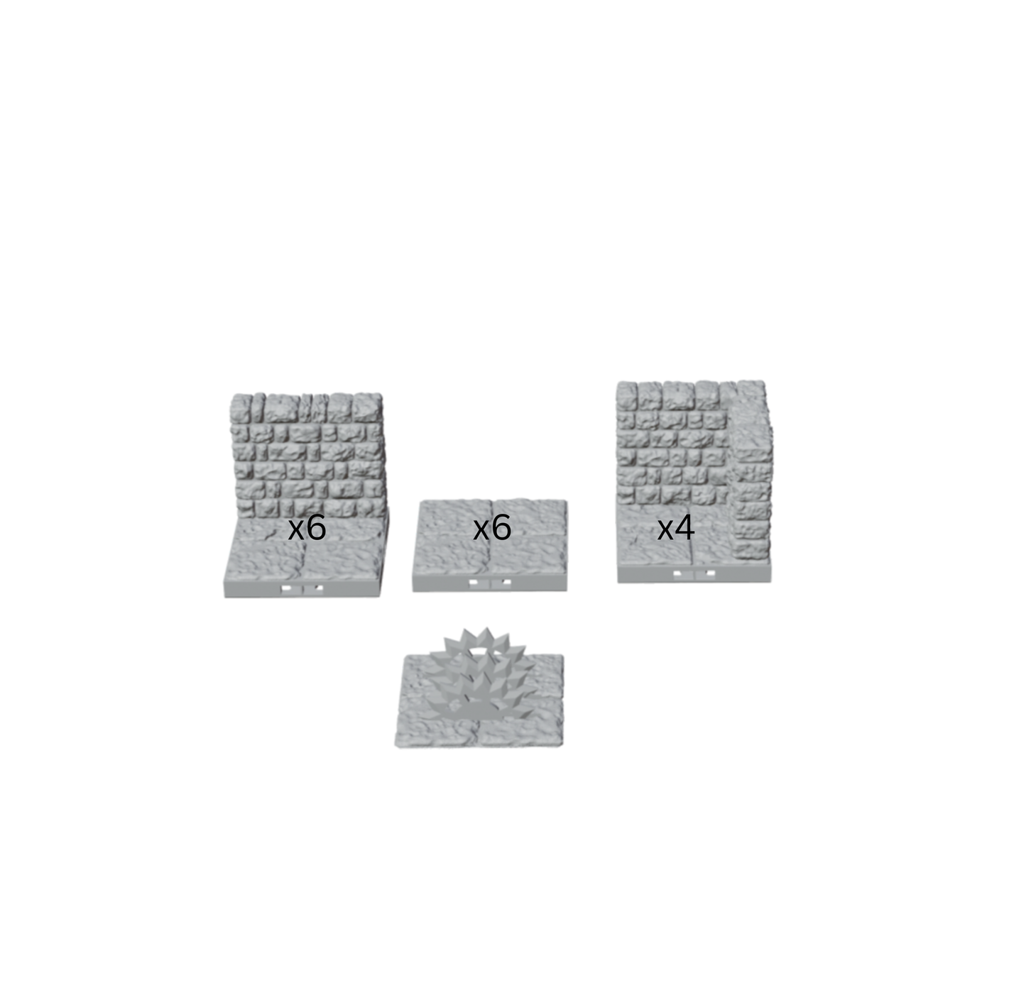 Grey tiles for tabletop gaming on a white background with quantity indicators