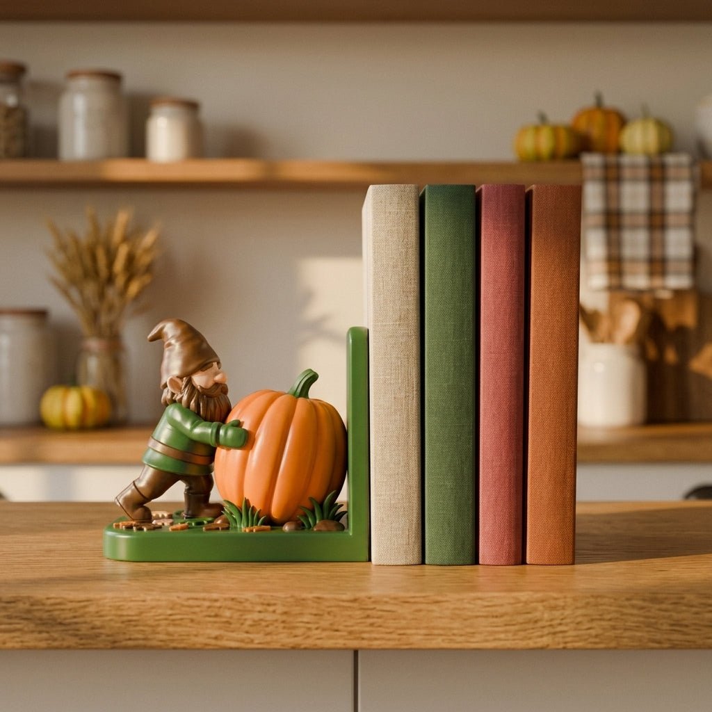 Autumn Gnome Bookend with Pumpkin – Fall Shelf Decor - Northern Foundry