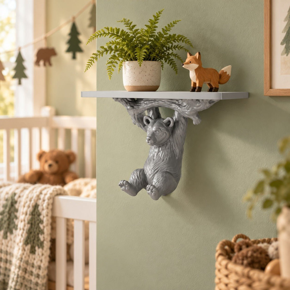 Bear Wall Shelf – Bear Cub Hanging from a Branch Shelf - Northern Foundry