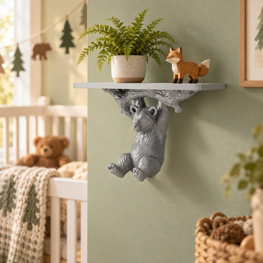 Bear Wall Shelf – Bear Cub Hanging from a Branch Shelf - Northern Foundry
