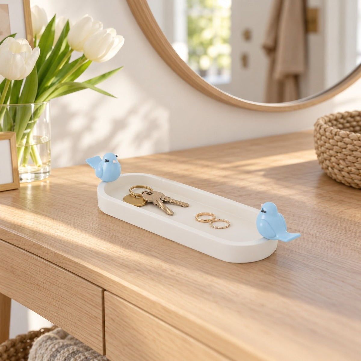 Bluebird Trinket Tray – Oval Ring Dish & Catchall with Two Birds - Northern Foundry