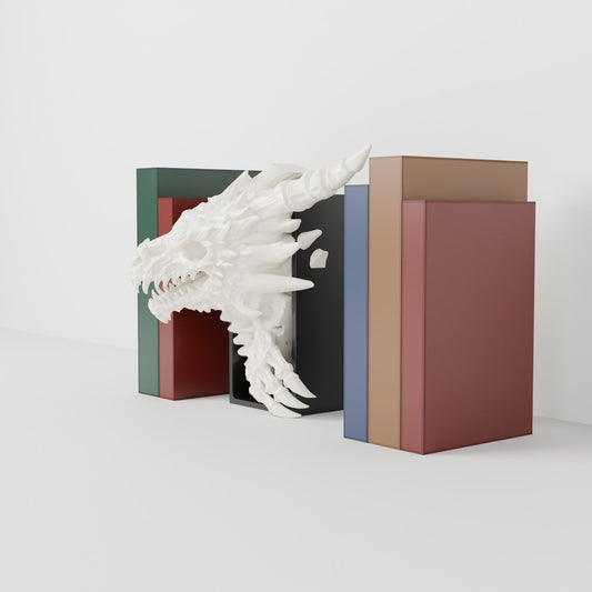 Bone Dragon Book Nook – Skeleton Dragon Head or Tail Bursting from Your Bookshelf - Northern Foundry