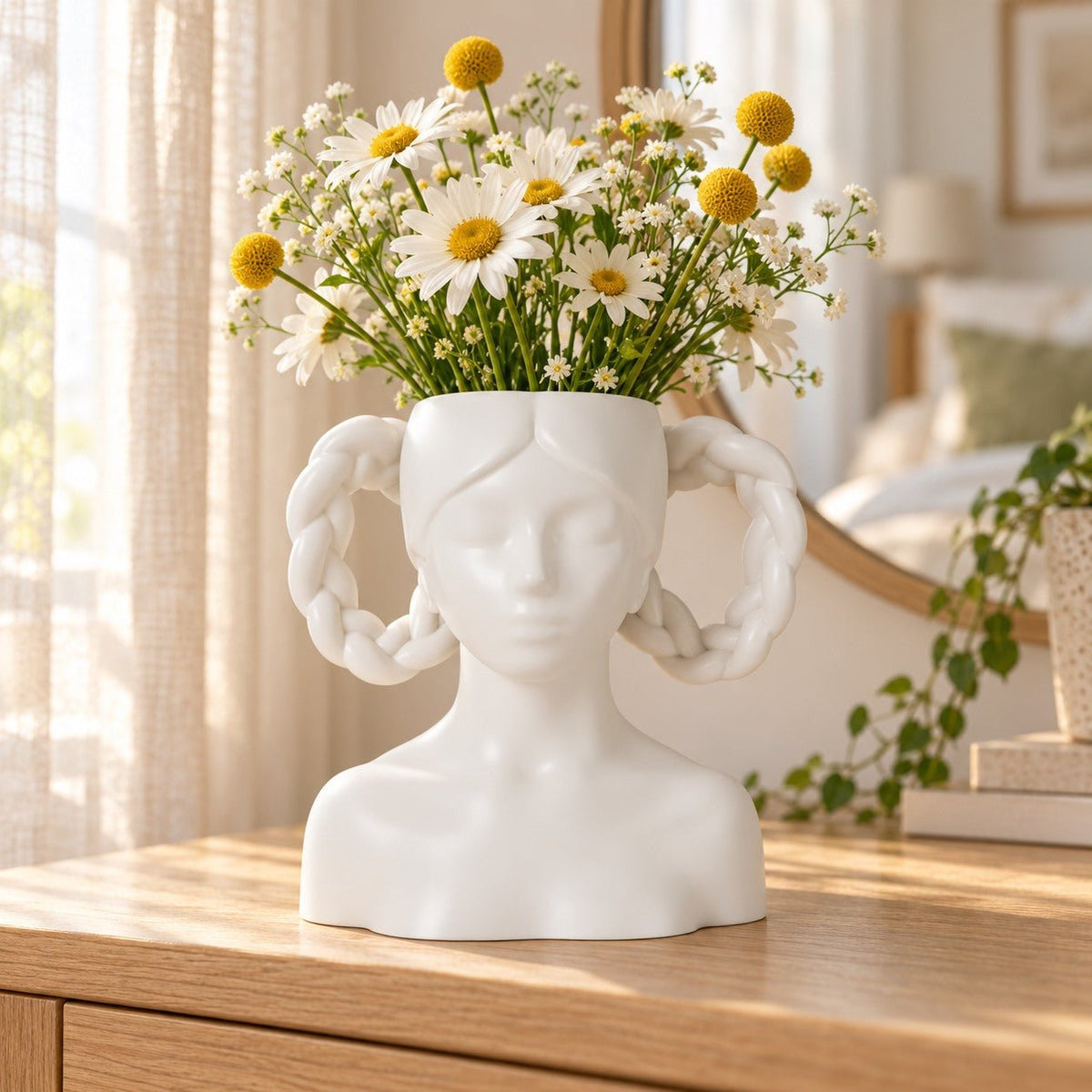 Braided Girl Vase – Sculpted Bust Flower Vase with Looped Braids - Northern Foundry