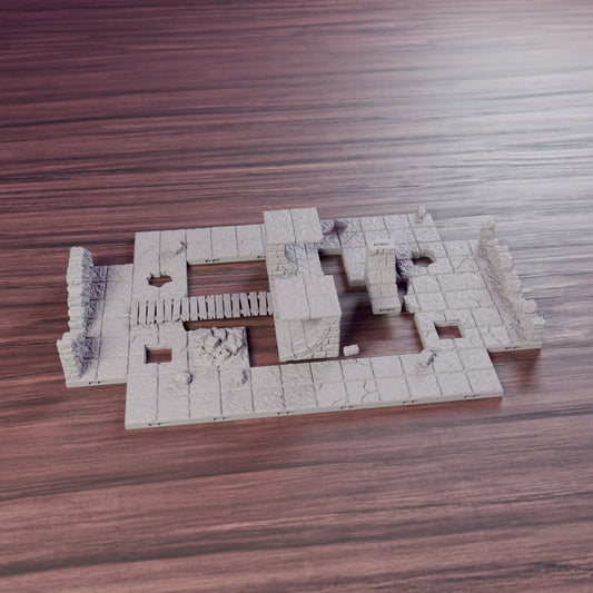 Bridge & Chasm Crossing, assembled set on a wooden table