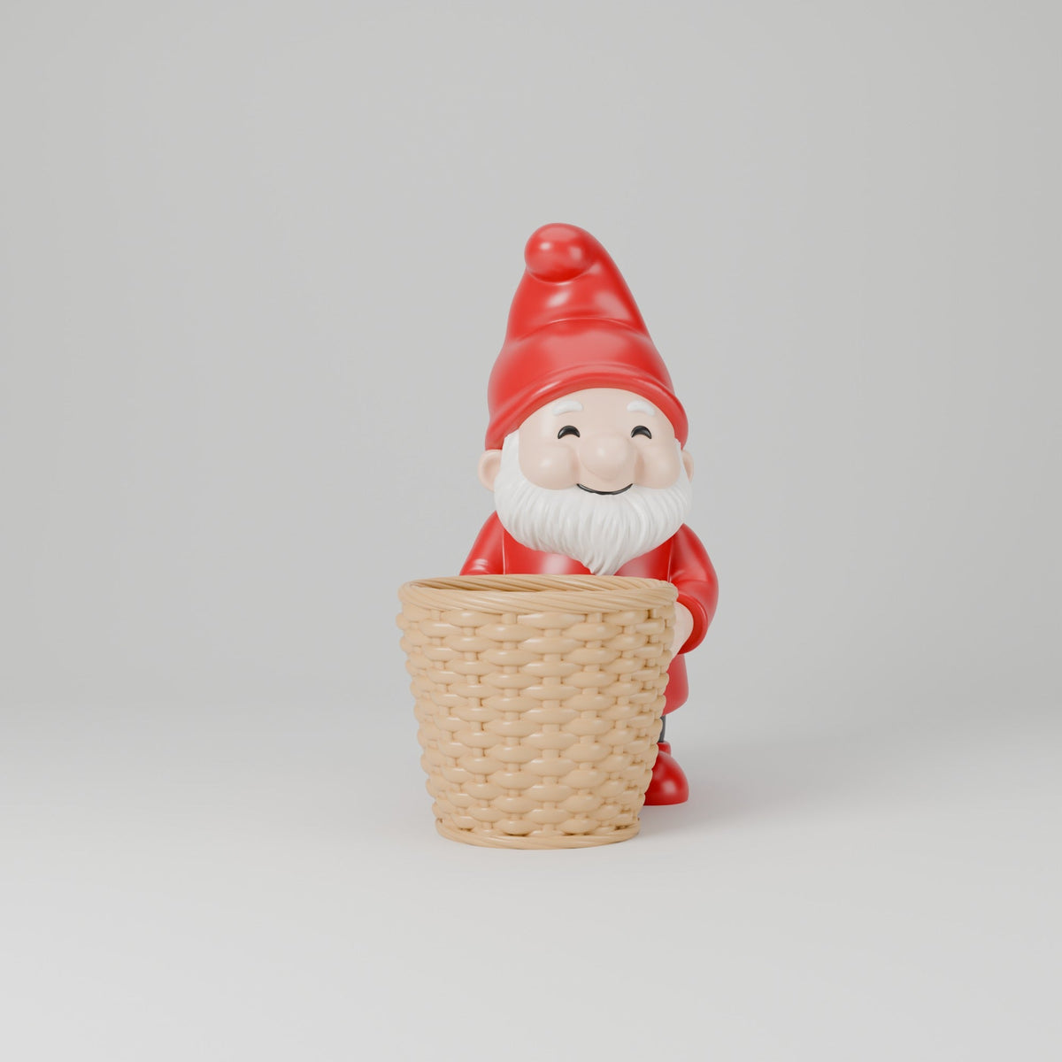 Christmas Gnome Basket Holder – Smiling Santa Gnome with Wicker Basket Planter - Northern Foundry