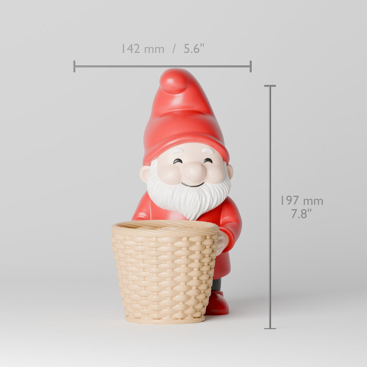 Christmas Gnome Basket Holder – Smiling Santa Gnome with Wicker Basket Planter - Northern Foundry