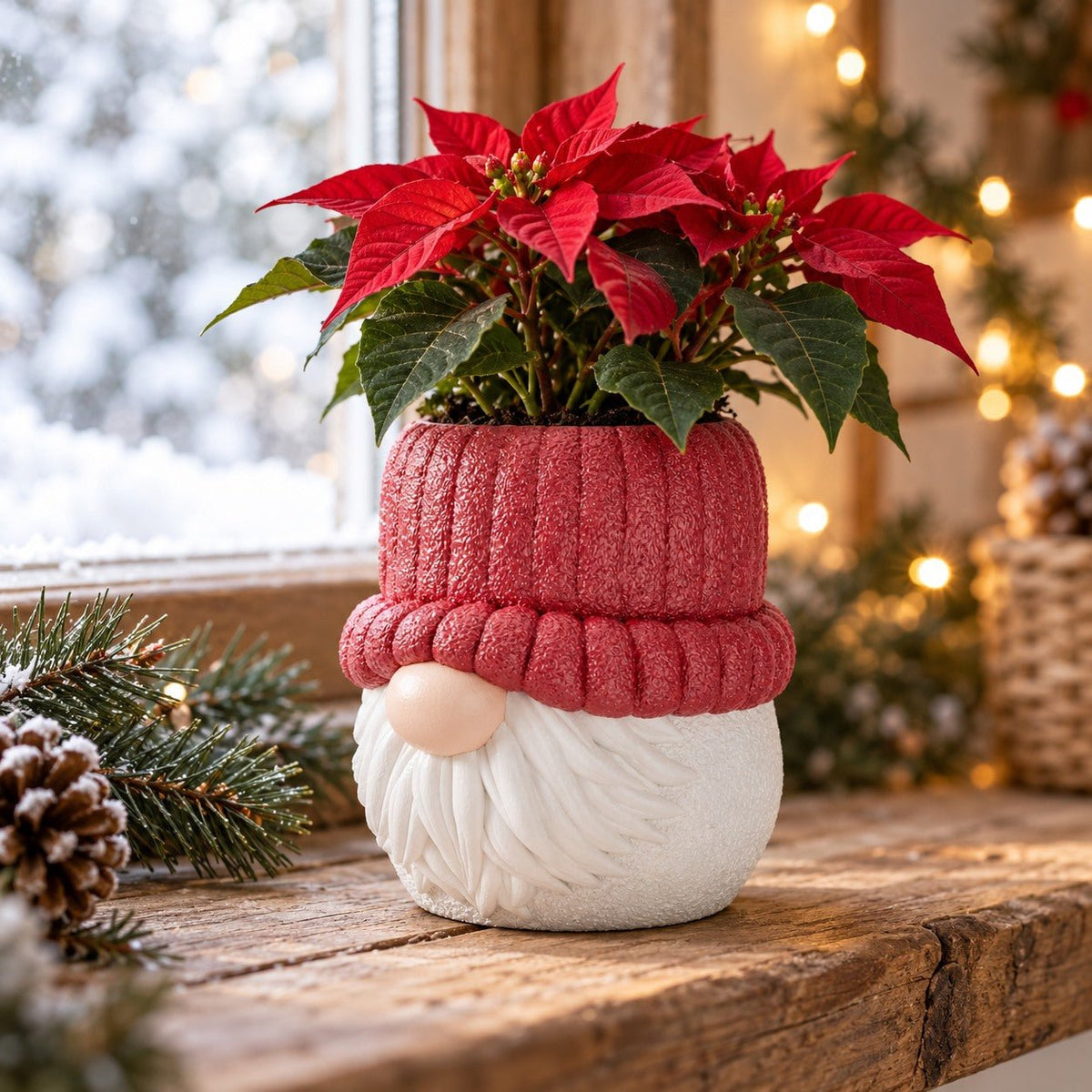 Christmas Gnome Vase – Knit-Hat Holiday Planter & Flower Vase - Northern Foundry