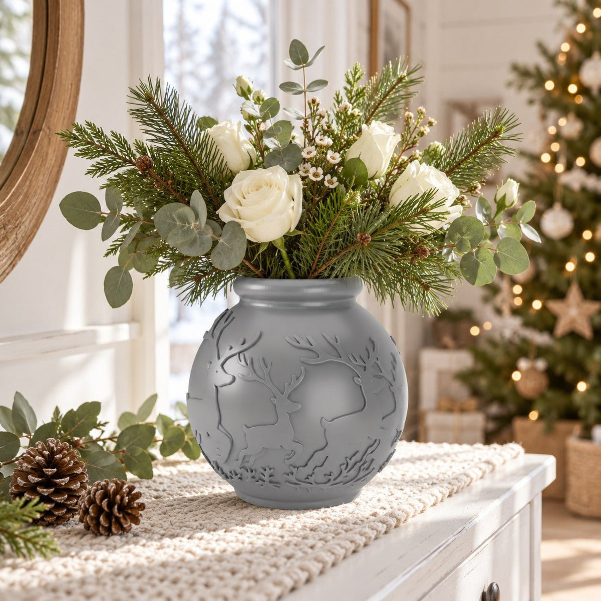 Christmas Reindeer Vase – Leaping Deer Holiday Flower Vase - Northern Foundry