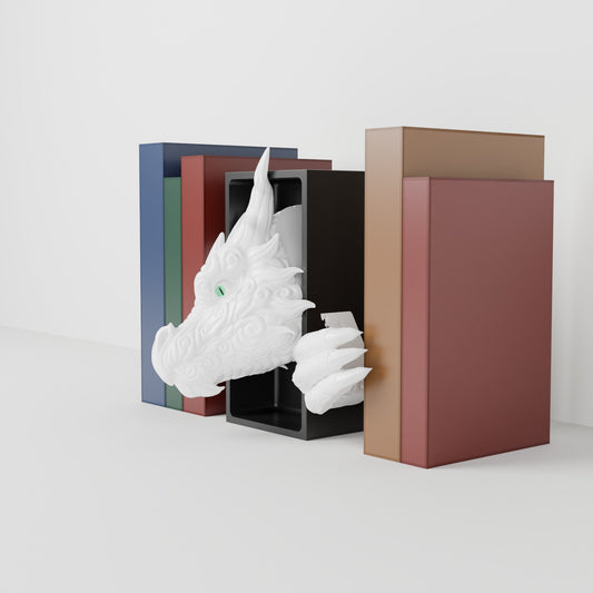 Cloud dragon emerging head book nook pearl white on white shelf side