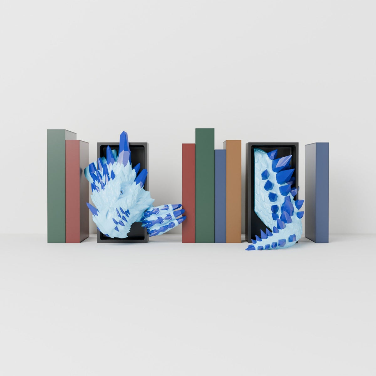 Crystal Dragon Book Nook – Gem Dragon Head or Tail Bursting from Your Bookshelf - Northern Foundry