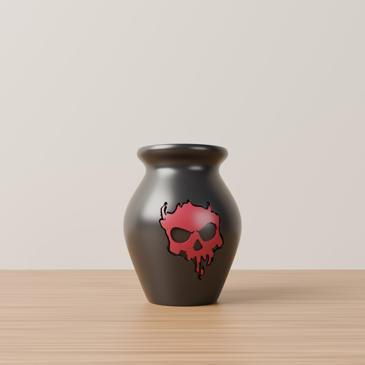Dark Skull Vase – Black Gothic Urn Vase with Burgundy Skull - Northern Foundry