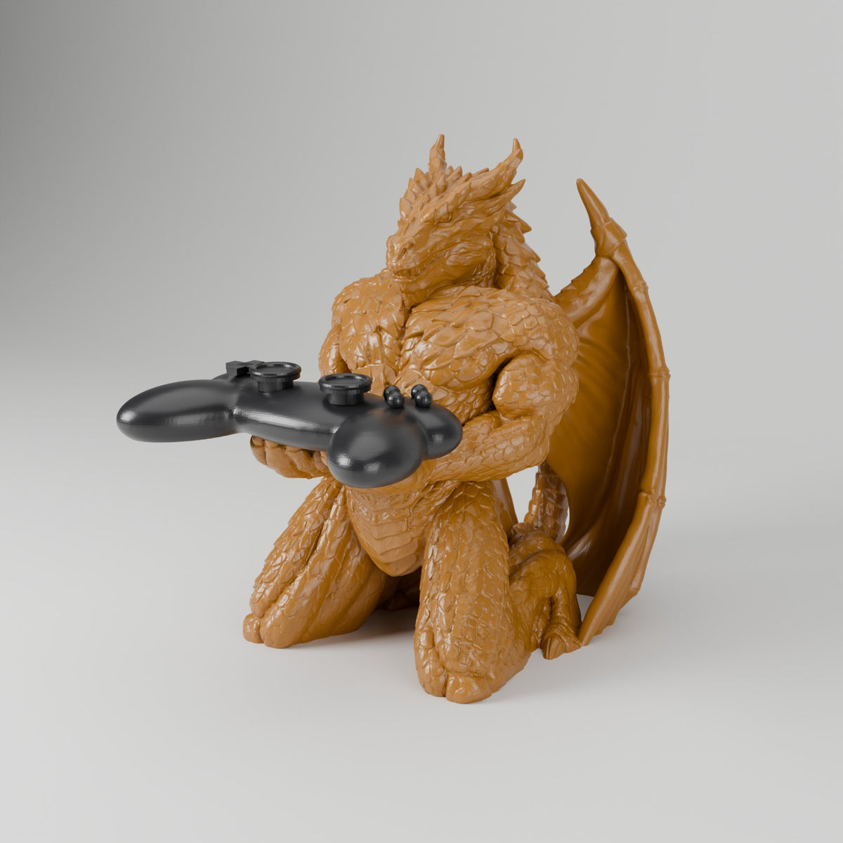 Dragon controller stand with controller controller stand antique bronze angled view