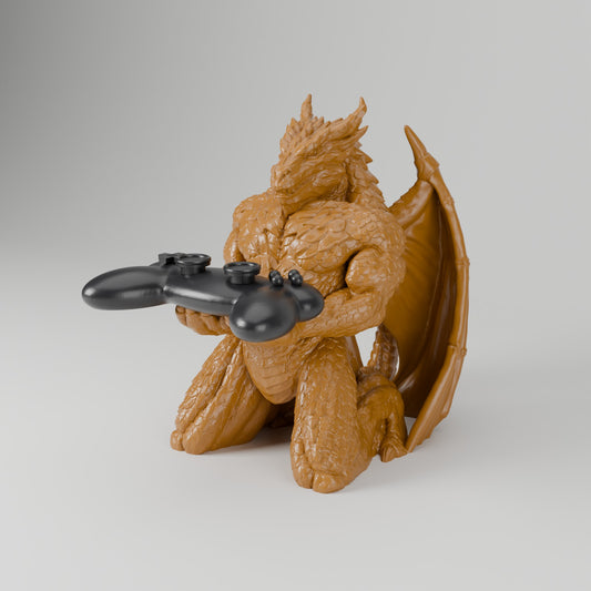 Dragon controller stand with controller controller stand antique bronze angled view