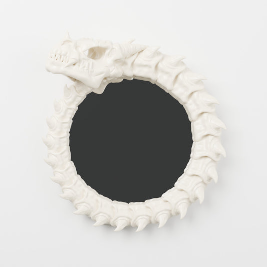 Dragon skeleton mirror wall mirror bone white on white wall front