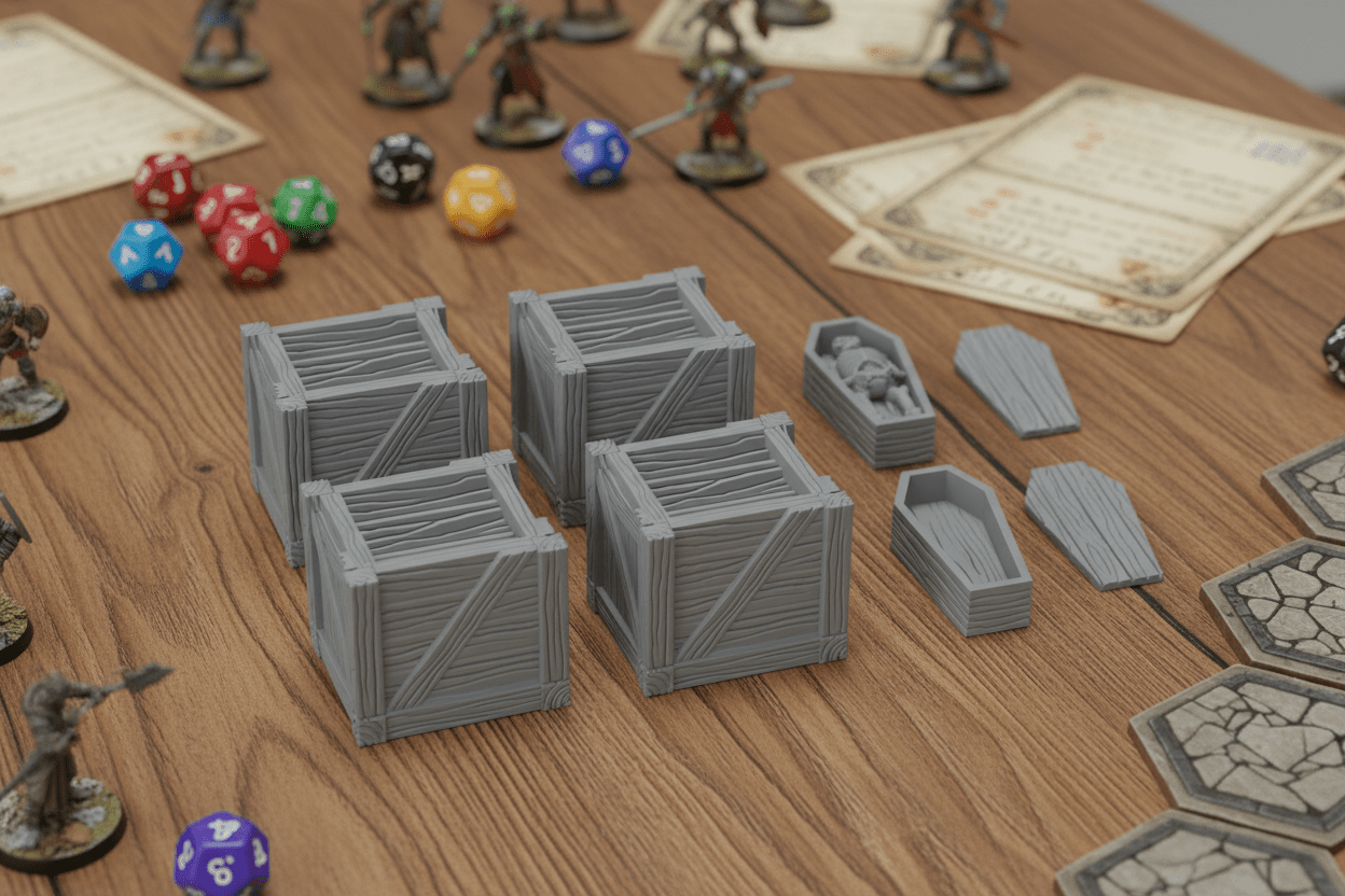 Dragonlock Dungeon Scatter Terrain Bundle | Crates, Barrels, Altars & Coffins | D&D 28mm Cover & Objectives - Northern Foundry