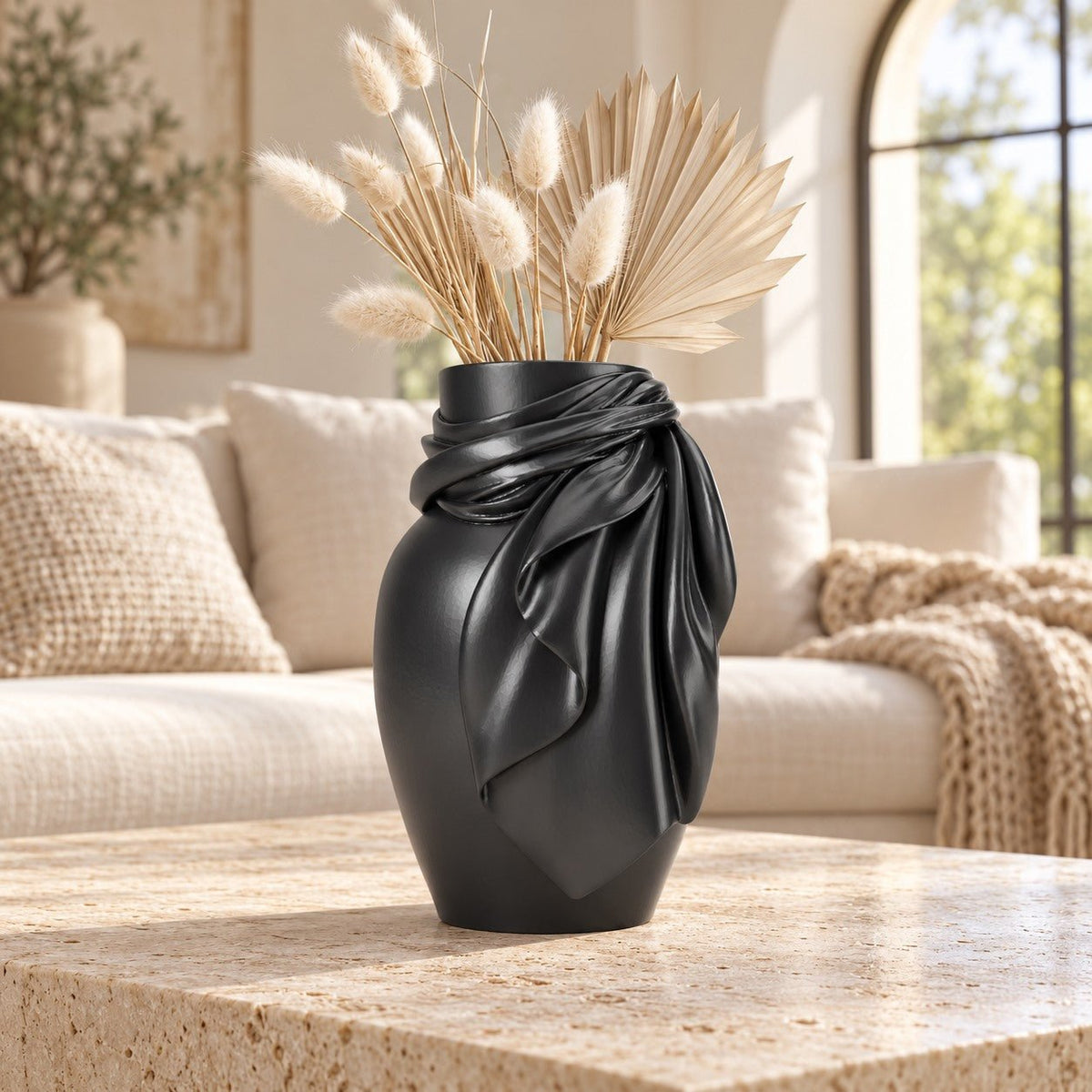 Draped Fabric Sculptural Vase – Silk Scarf Wrapped Vase - Northern Foundry