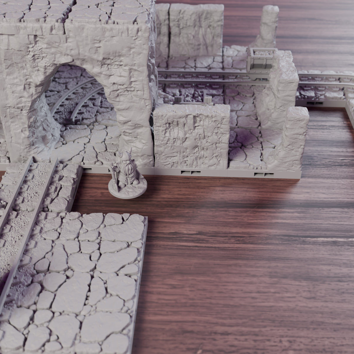Dwarven Mine Entrance with Mine Carts, close-up detail
