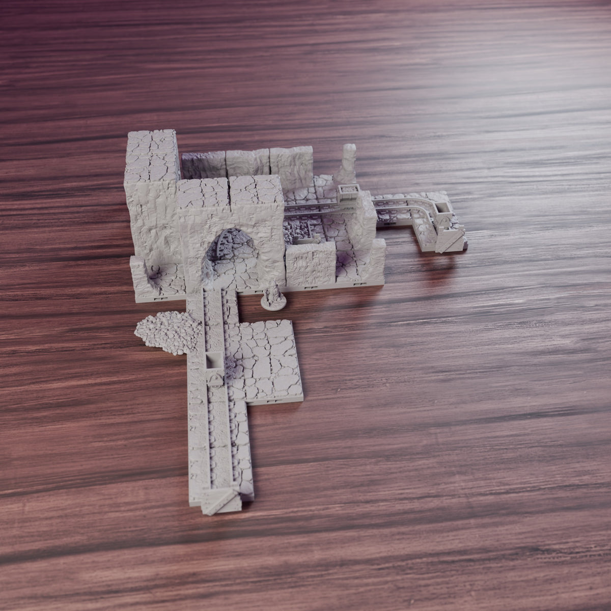 Dwarven Mine Entrance with Mine Carts, assembled set on a wooden table