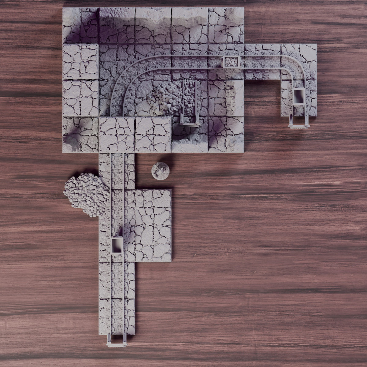 Dwarven Mine Entrance with Mine Carts, top-down layout view