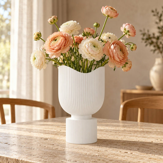Eunoia Vase – Wavy Rim Pedestal Flower Vase - Northern Foundry