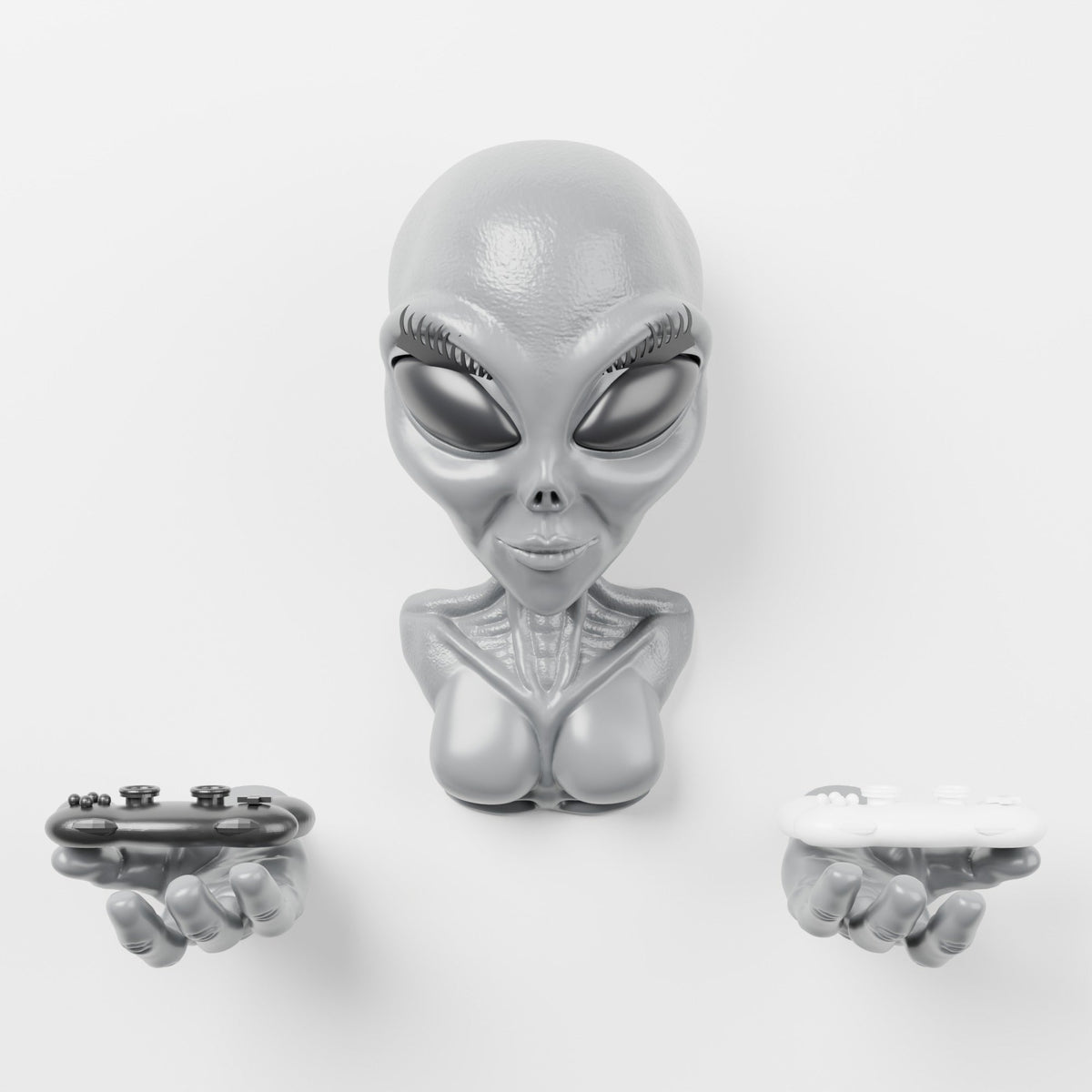 Female Alien Bust Wall Mount with Hands – Headset & Controller Holder - Northern Foundry
