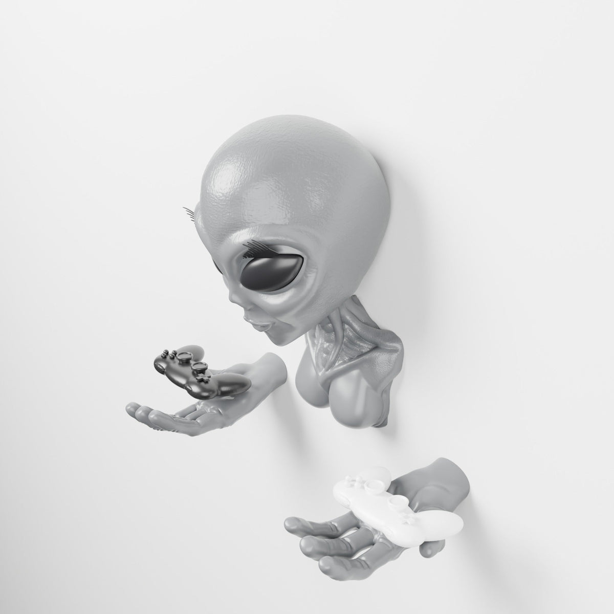 Female Alien Bust Wall Mount with Hands – Headset & Controller Holder - Northern Foundry