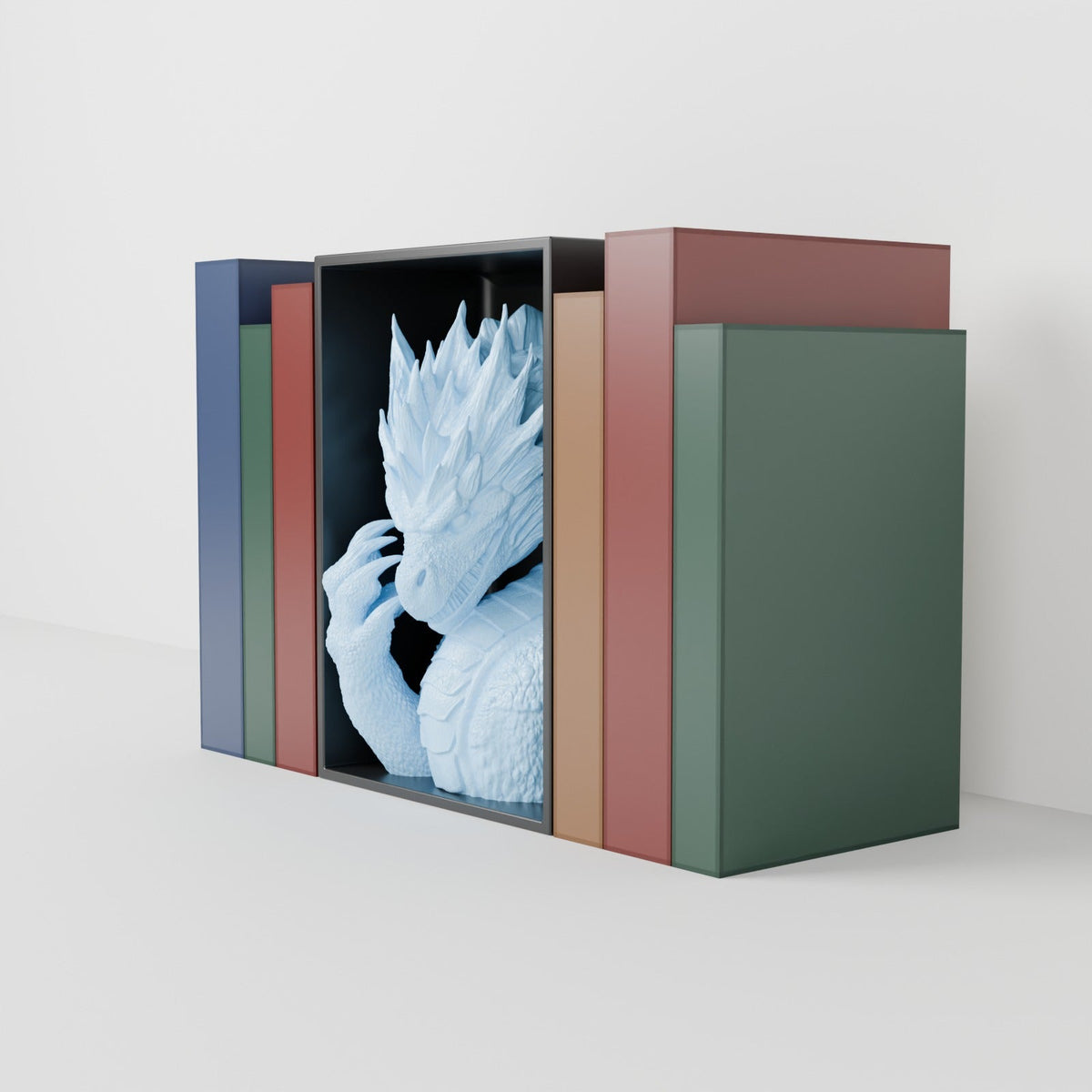 Frost Dragon Book Nook – Ice Dragon Bust in a Bookshelf Insert - Northern Foundry