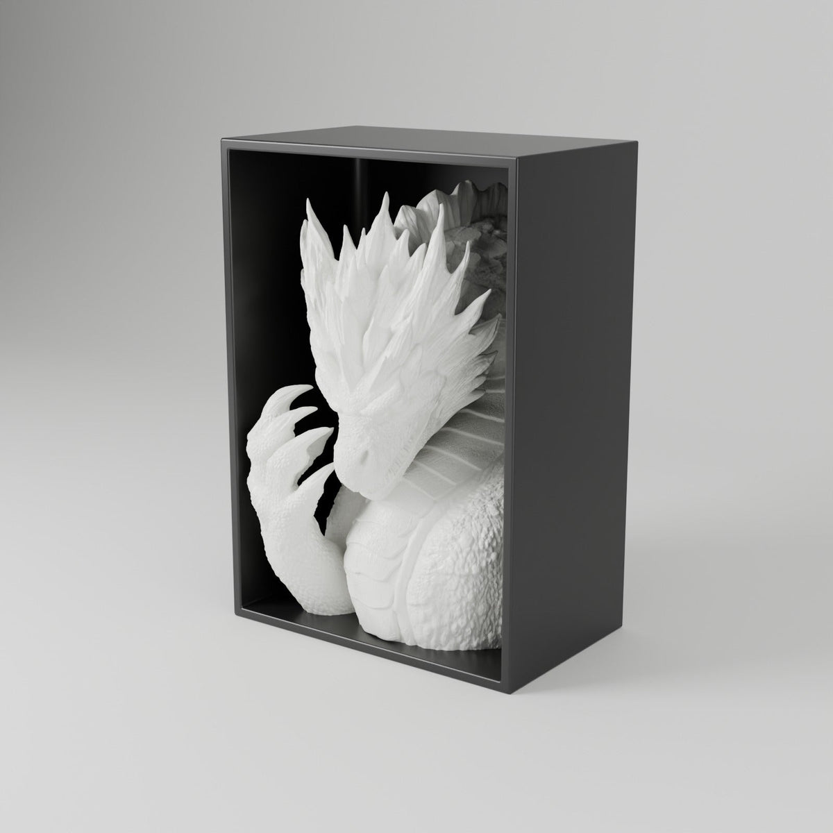 Frost Dragon Book Nook – Ice Dragon Bust in a Bookshelf Insert - Northern Foundry