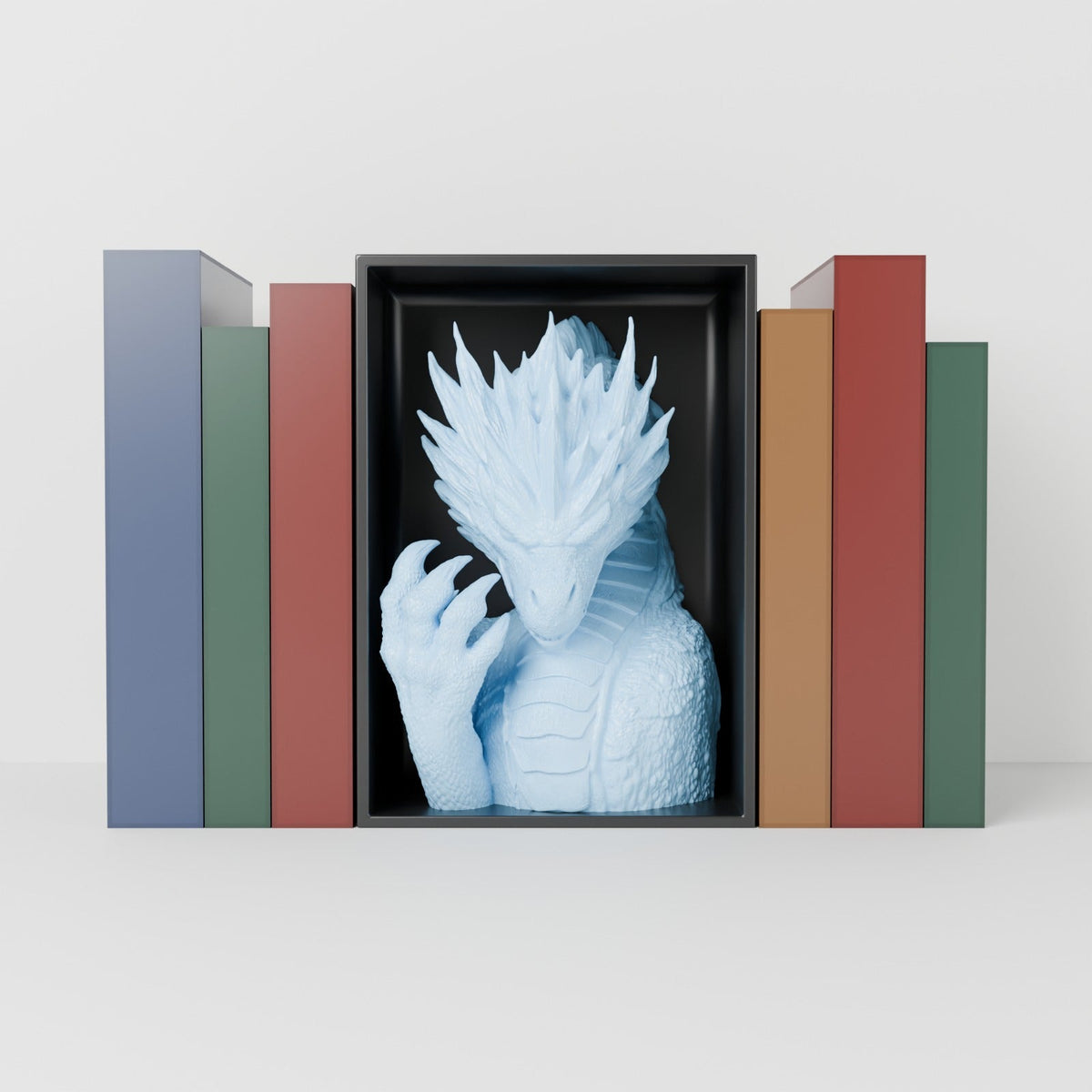 Frost Dragon Book Nook – Ice Dragon Bust in a Bookshelf Insert - Northern Foundry