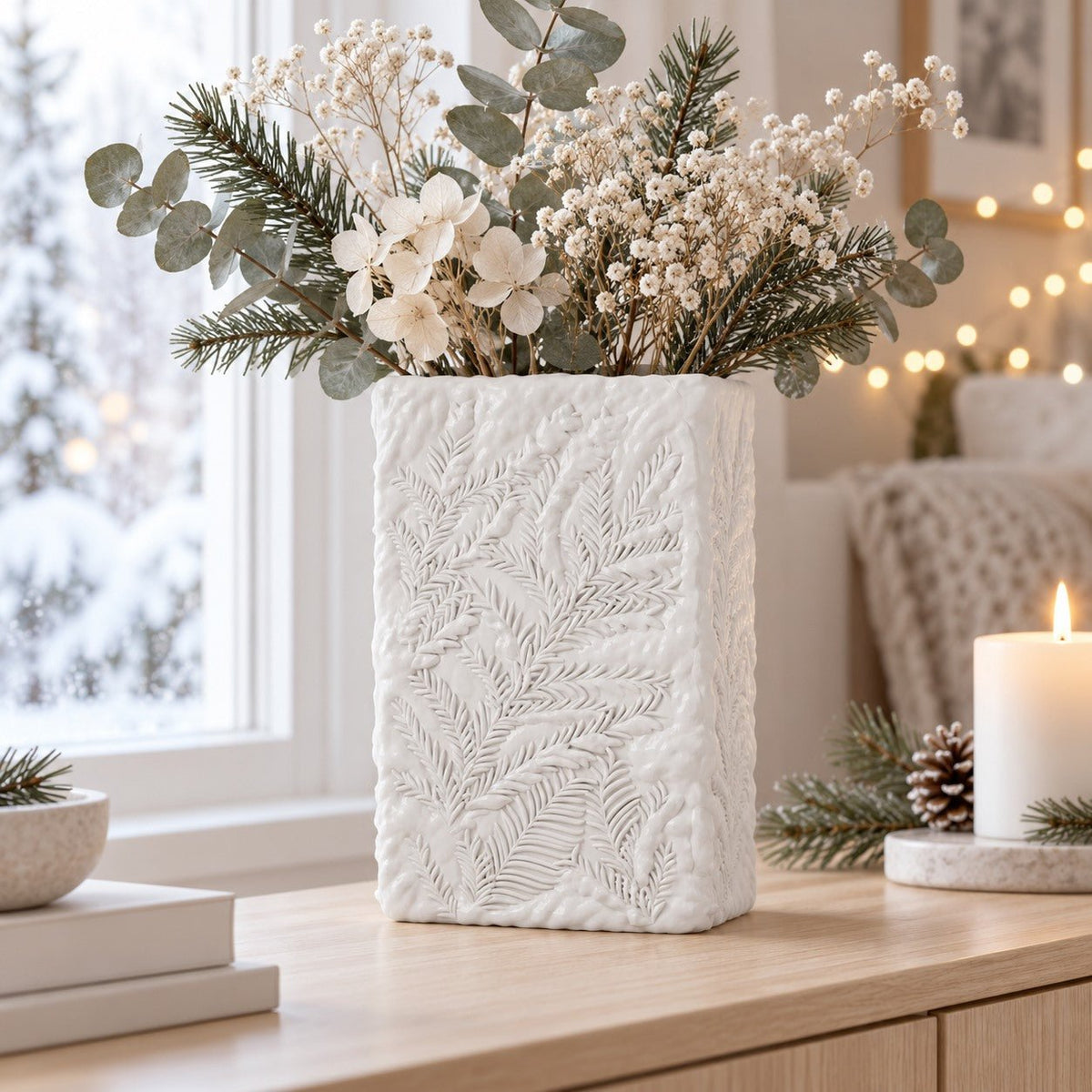 Frost Vase – Square Winter Vase with Frosted Fern Pattern - Northern Foundry