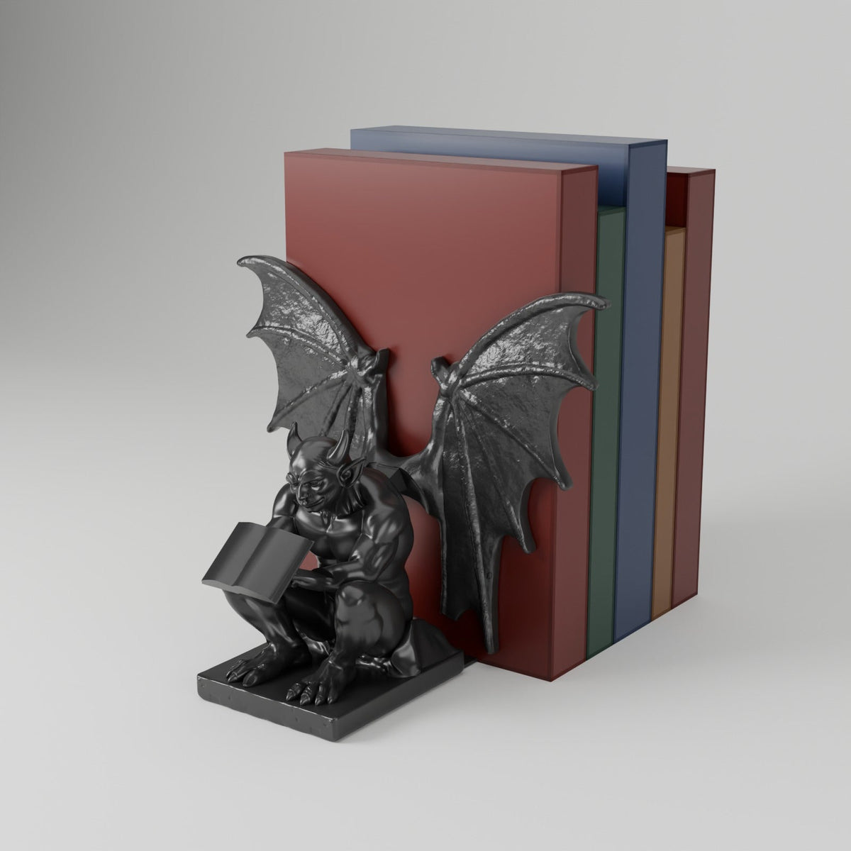 Gargoyle Reading Bookend – Winged Gargoyle Reading a Book - Northern Foundry