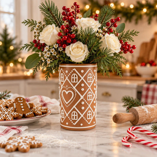 Gingerbread House Vase – Iced Cookie Christmas Flower Vase - Northern Foundry