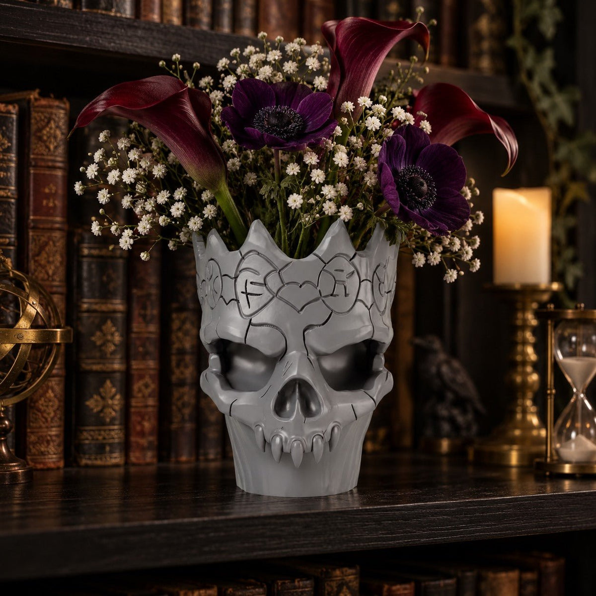 Gothic Skull Crown Vase – Carved Skull Planter Vase - Northern Foundry