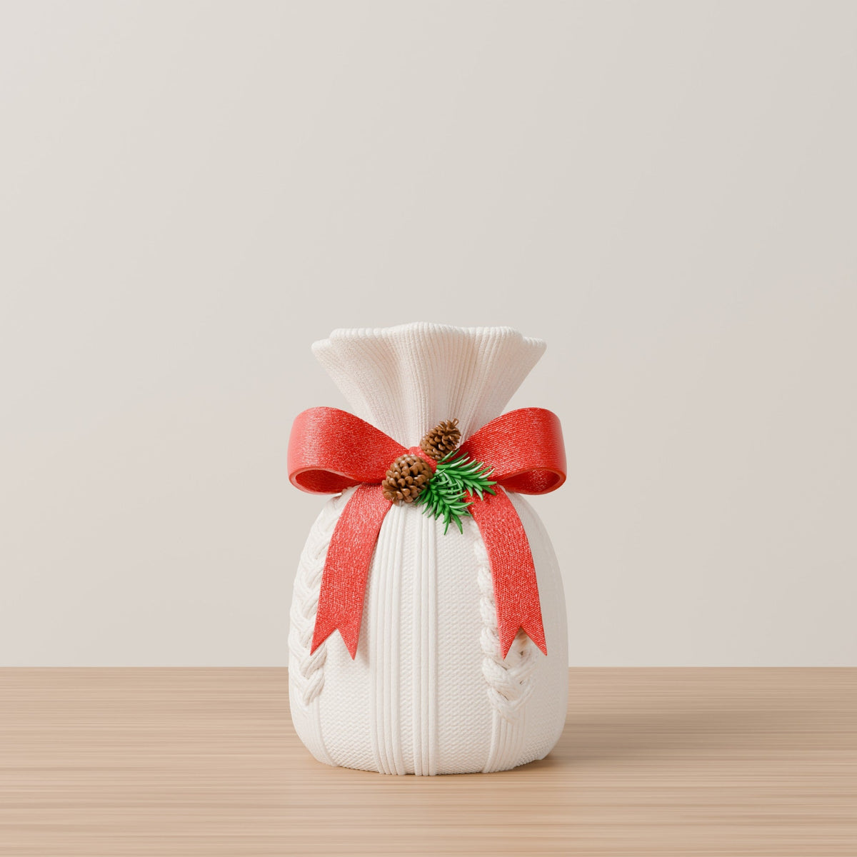 Knitted Christmas Vase with Red Bow – Cosy Sweater Holiday Vase - Northern Foundry
