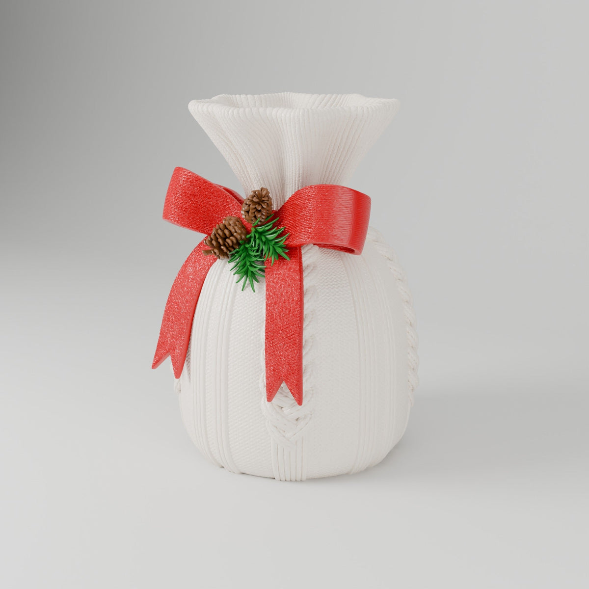 Knitted Christmas Vase with Red Bow – Cosy Sweater Holiday Vase - Northern Foundry