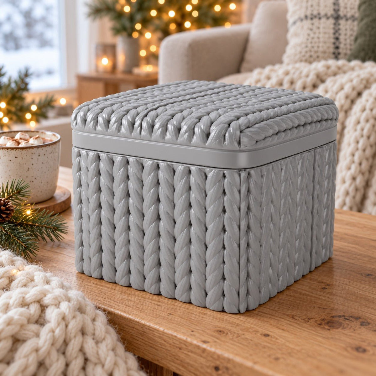 Knitted Winter Storage Box – Cable Knit Lidded Decorative Container - Northern Foundry