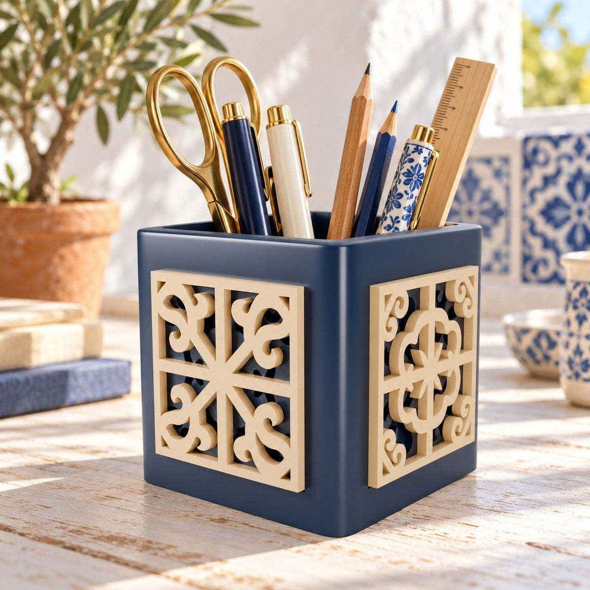 Lisbon Pen Holder – Tile-Pattern Desk Organizer - Northern Foundry