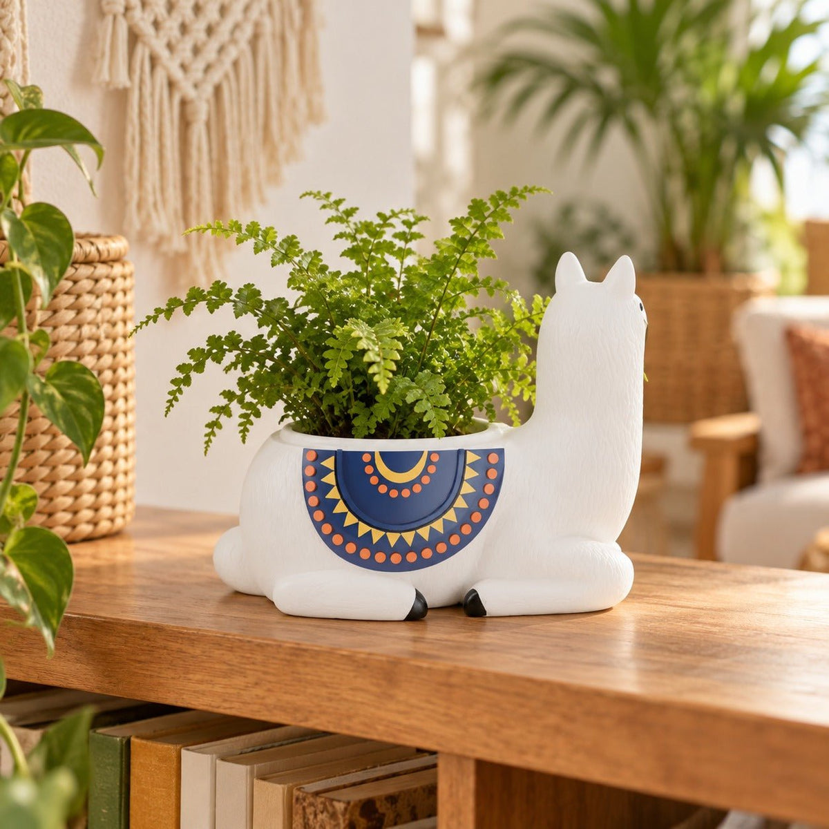 Llama Flower Pot – Resting Llama Planter with Saddle Blanket - Northern Foundry