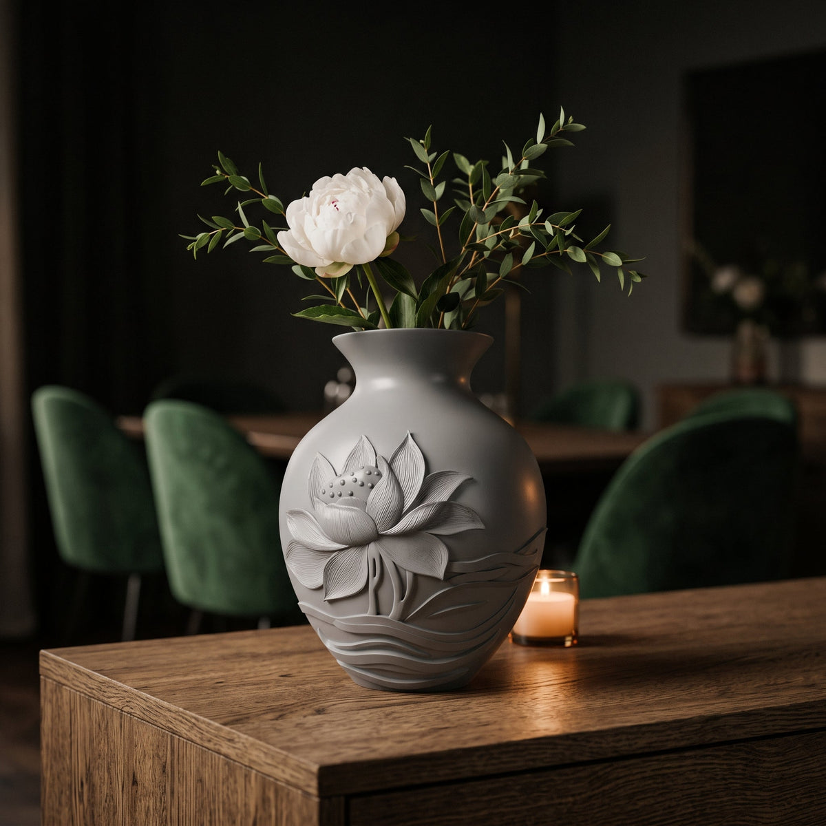 Lotus Relief Carved Flower Vase – Modern Sculptural Vase - Northern Foundry