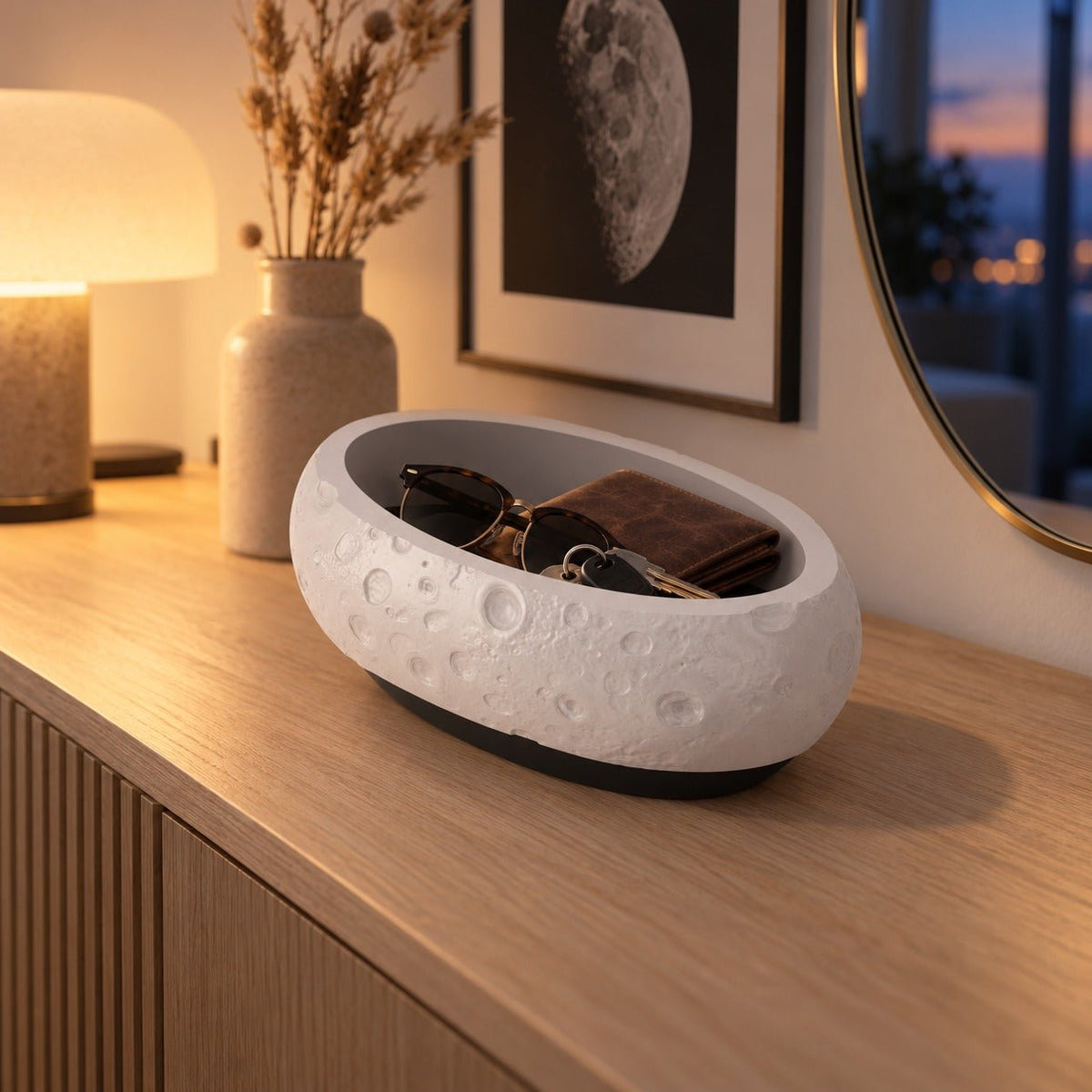 Lunar Crater Moon Bowl – Oval Catchall with Cratered Surface - Northern Foundry